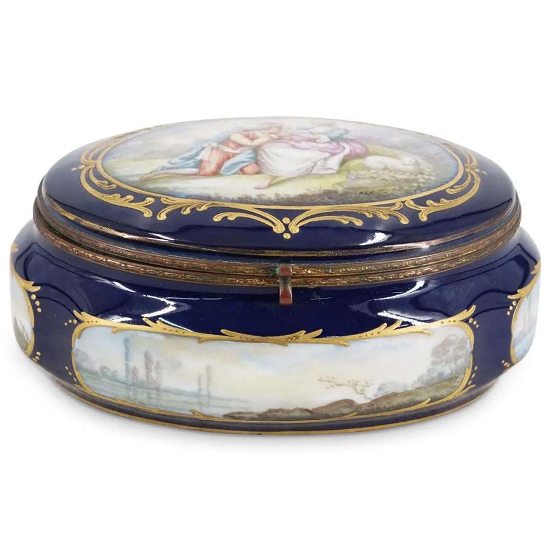 Antique Sevres Chateau De Longpre Oval Porcelain Vanity Box (1 of 3)