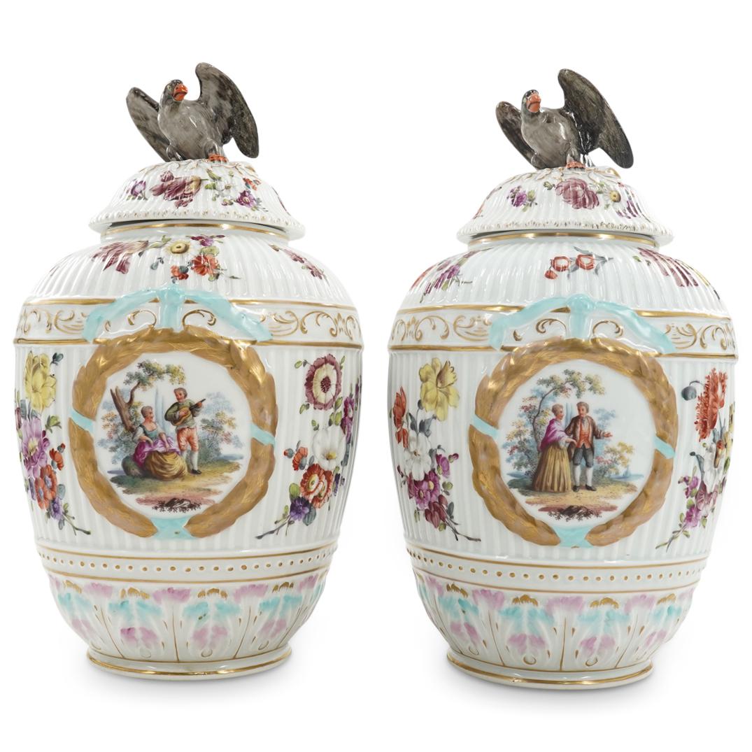 Pair Of 18th Century Dresden Lidded Porcelain Jars (1 of 14)
