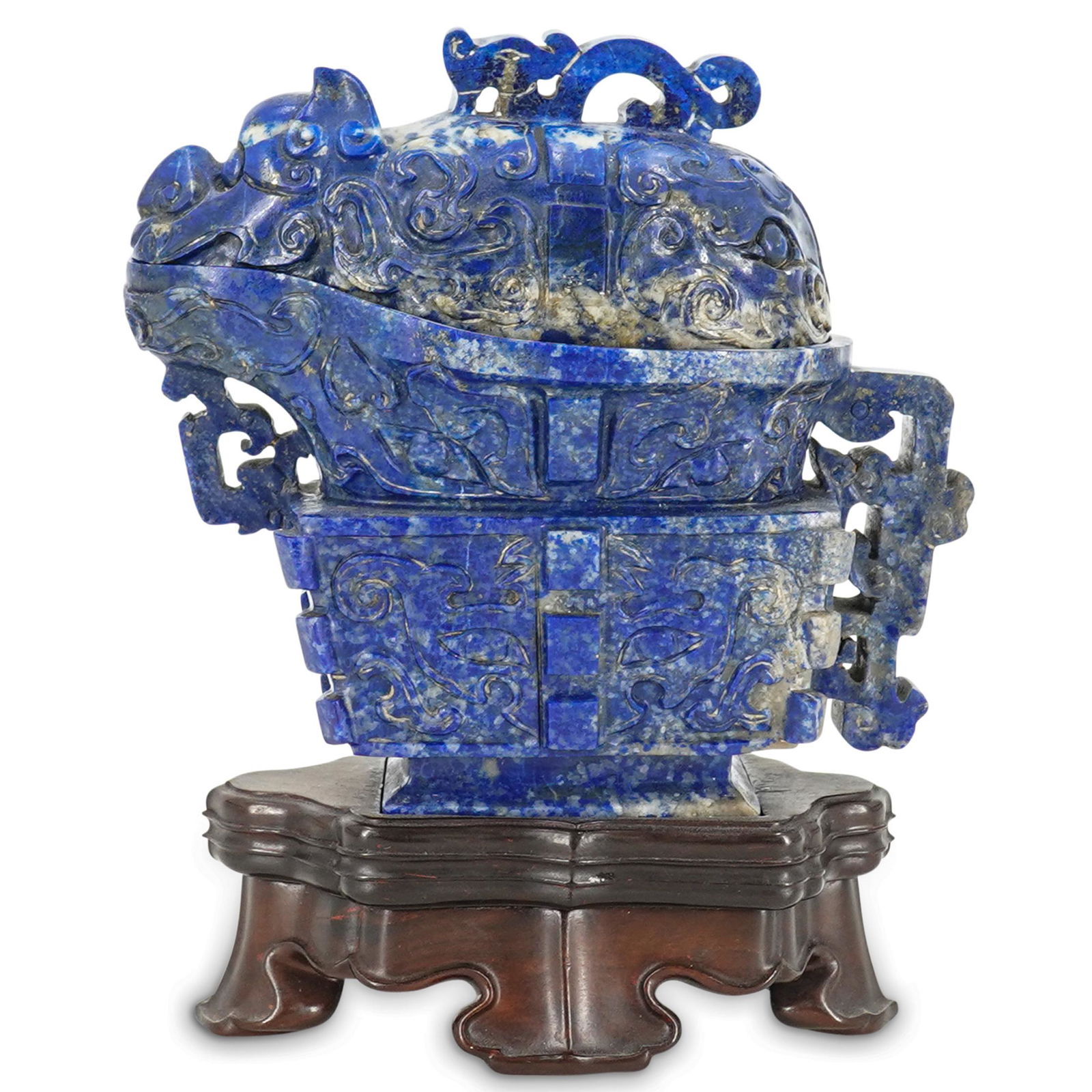 Ex-Christie's Chinese Carved Lapis Archaic Style Vessel (1 of 11)