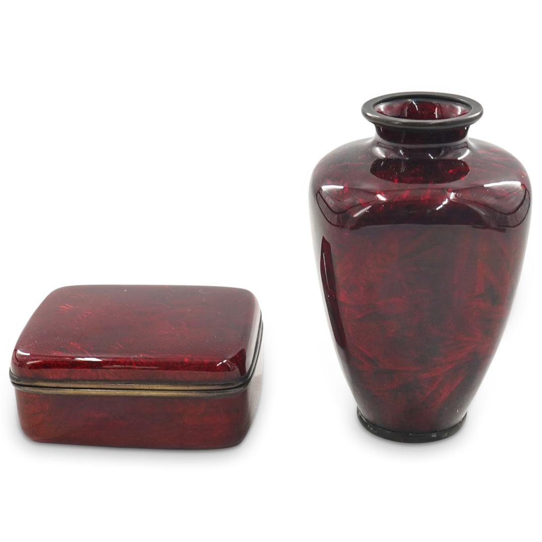 (2 Pc) Antique Japanese Ginbari Red Vase And Box (1 of 6)