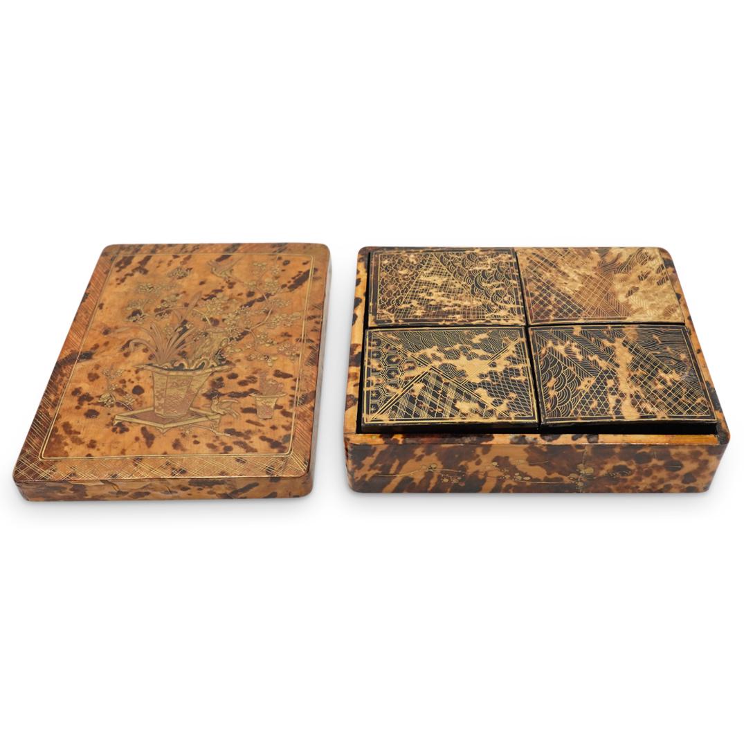 Japanese Faux Tortoiseshell Lacquered Carved Wood Boxes (1 of 7)