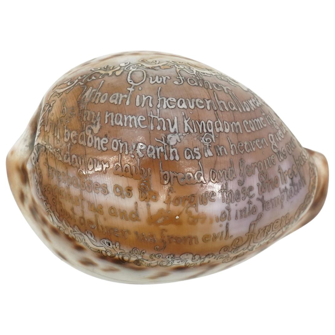 Antique Tiger Cowrie Shell Scrimshawed W/ Pater Noster (1 of 3)