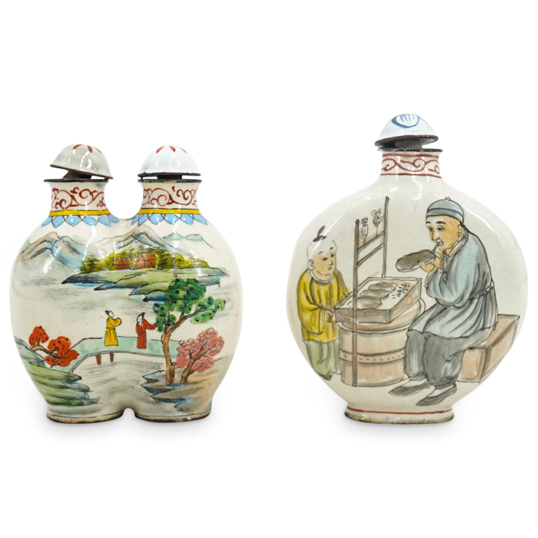 (2 Pc) Antique Chinese Snuff Enameled Brass Bottles (1 of 7)