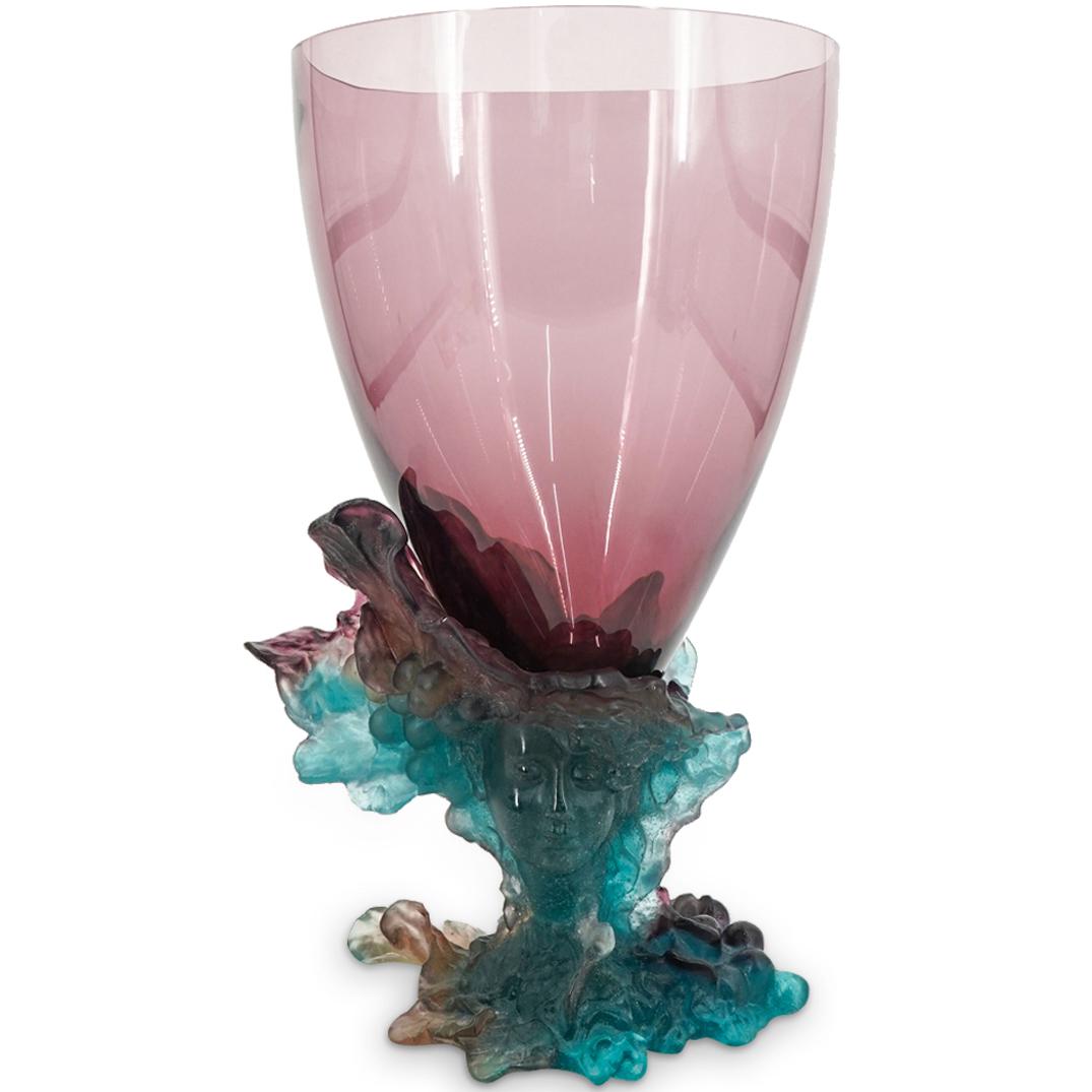 Daum Pate De Verre Glass Green Man Grapevine Vase (1 of 6)