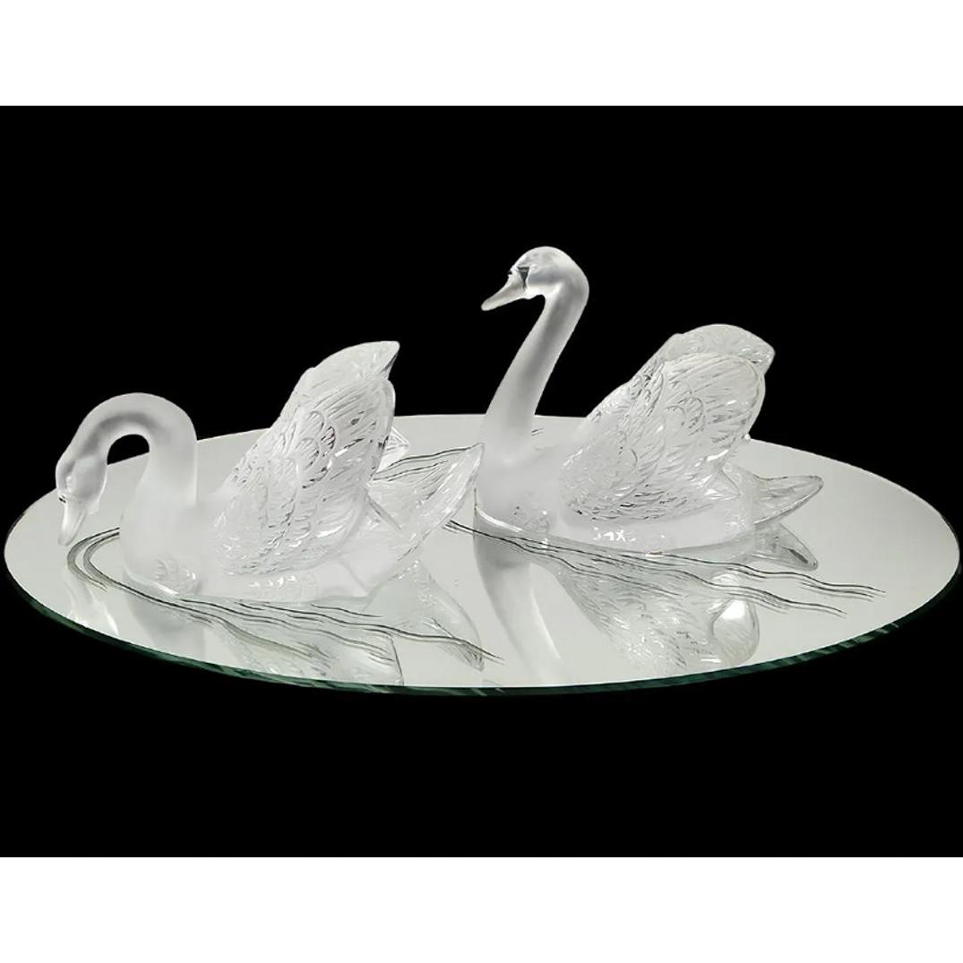 Lalique Crystal Swans On Oval Water Mirror (1 of 11)