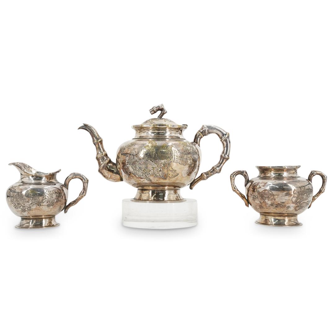 (3 Pc) Antique Chinese Qing Dynasty Silver Export Tea Set (1 of 15)