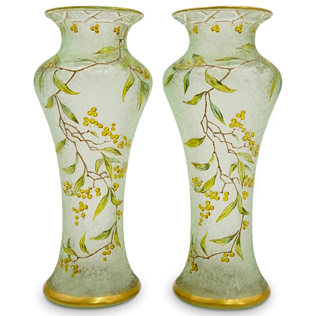 Pair of Baccarat Textured Green And Gilt Vases (1 of 6)