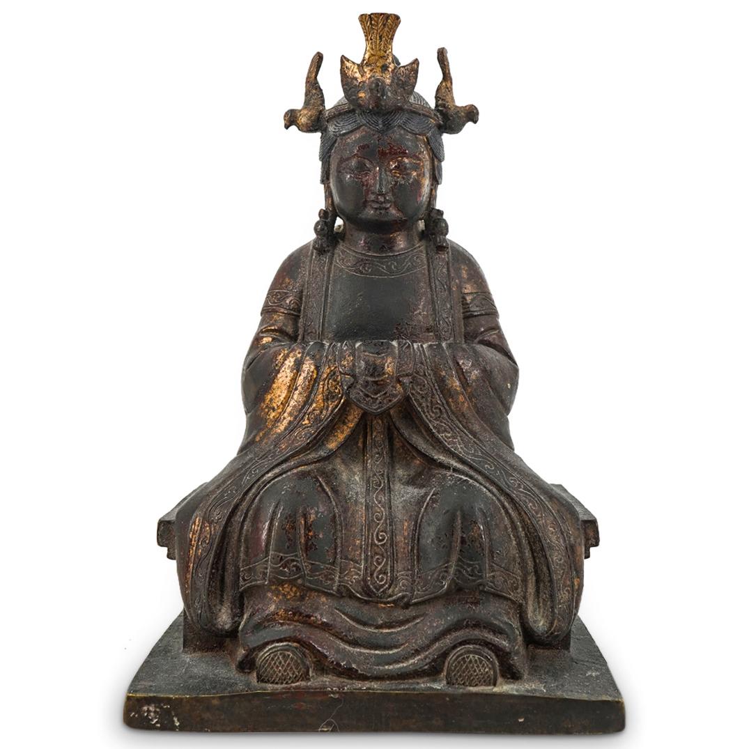 Antique Bronze Seated Mazu Statue (1 of 8)