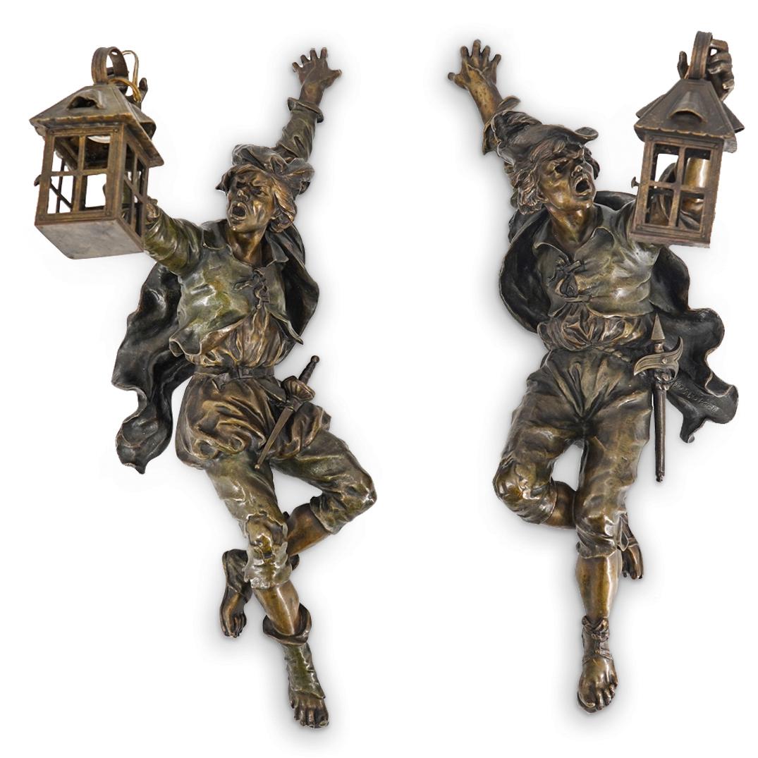 Sylvain Kinsburger (French, 1855-1935) Figural Bronze Sconces (1 of 12)