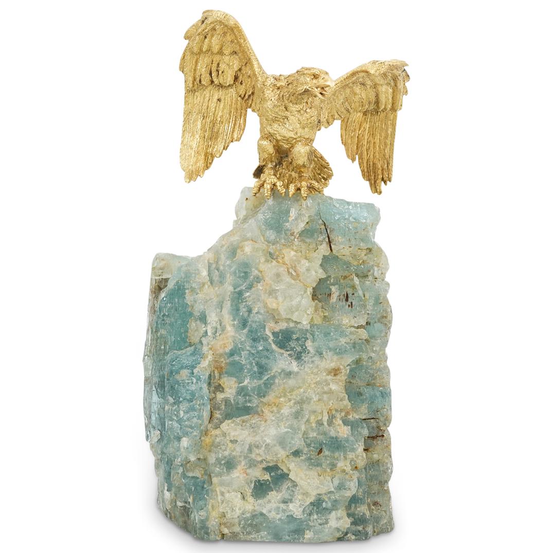 Buccellat Attrib. 18k Gold Eagle & Aquamarine Sculpture (1 of 10)