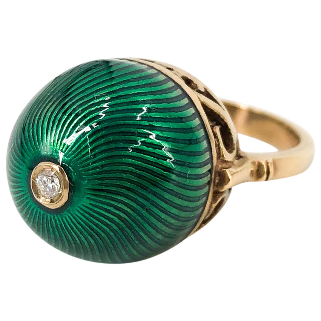 Vintage Russian 14K Gold, Diamond, And Enamel Ring (1 of 3)