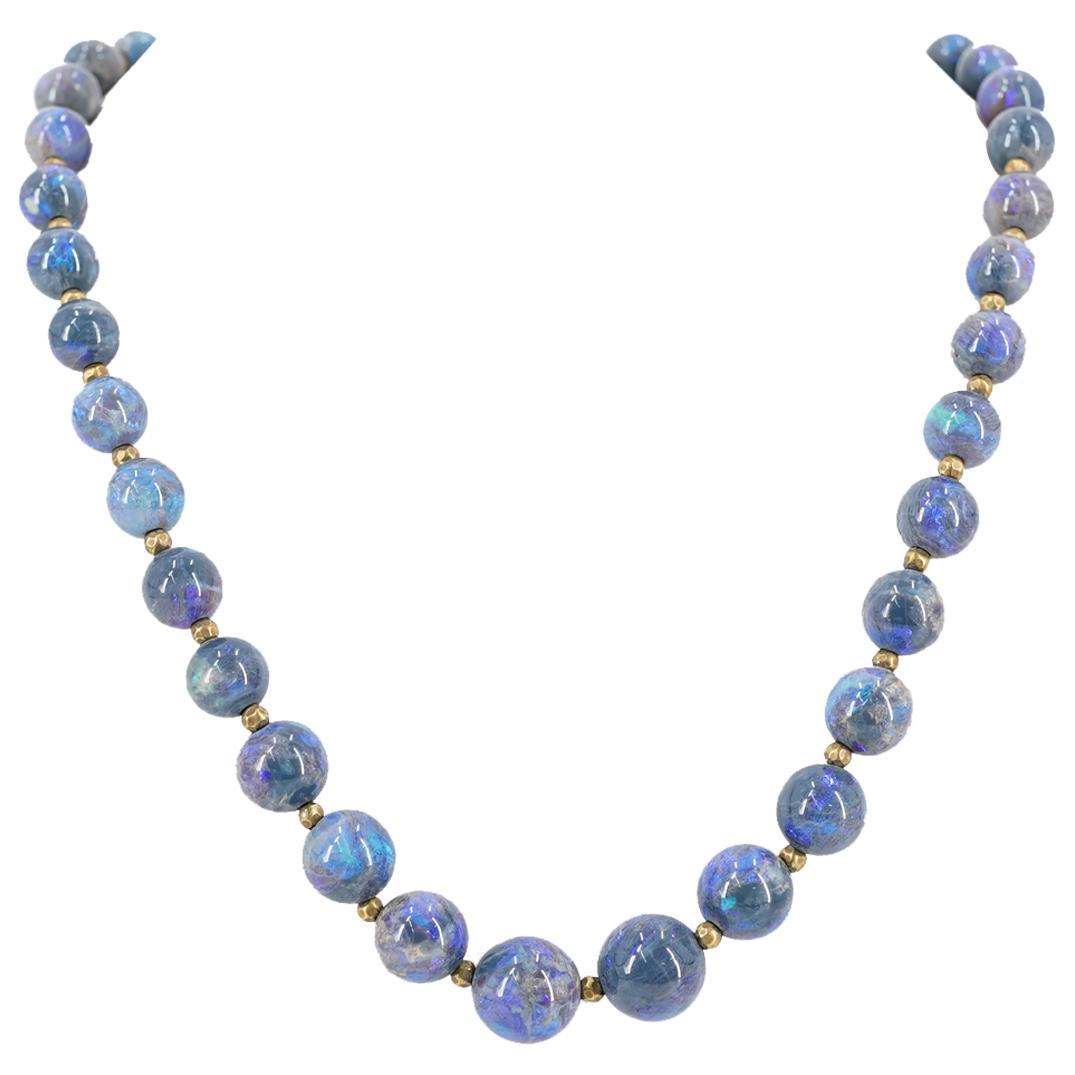Vintage 18k and Australian Black Opal Beaded Necklace (1 of 7)