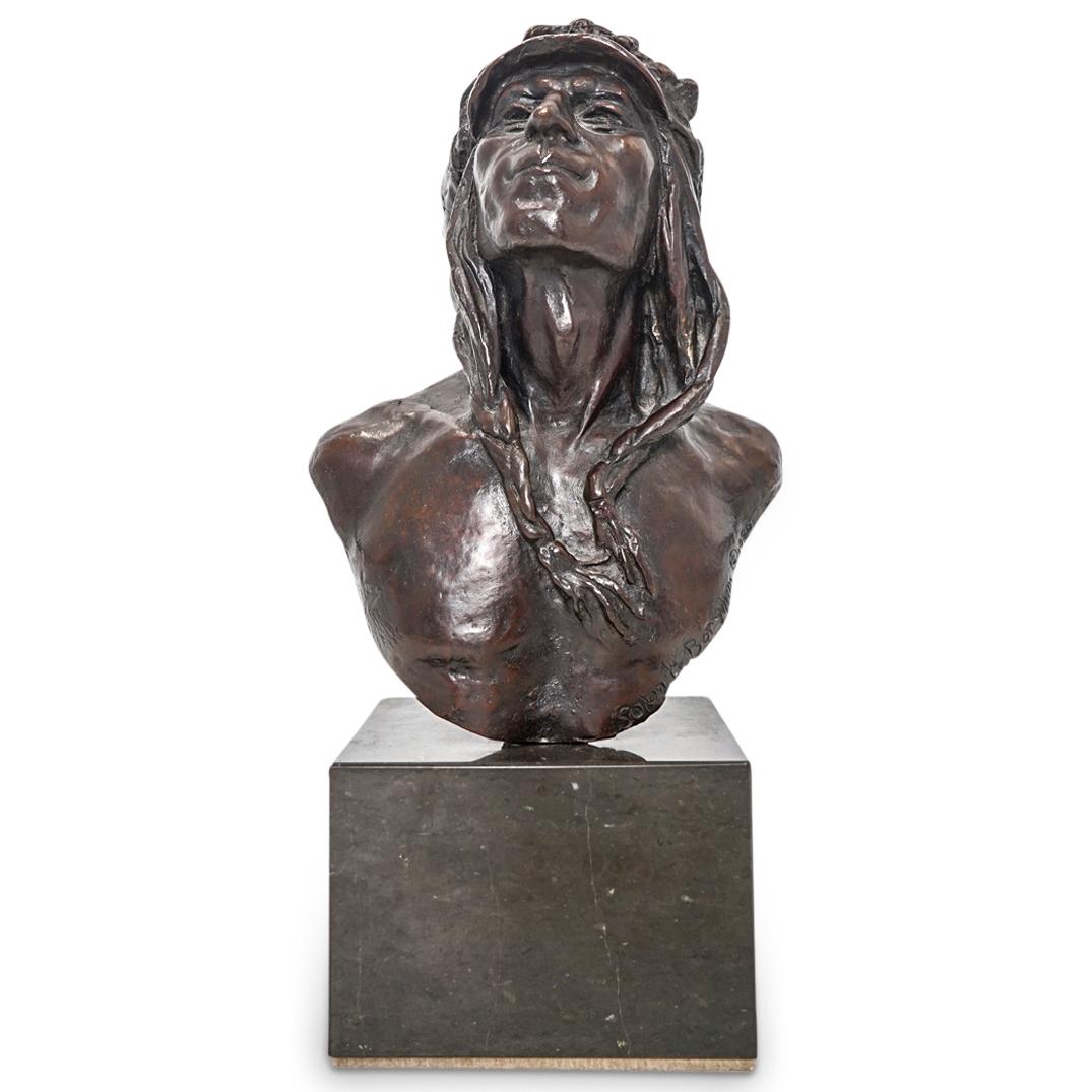 After Solon Borglum Native American Bust On Stone Base (1 of 5)