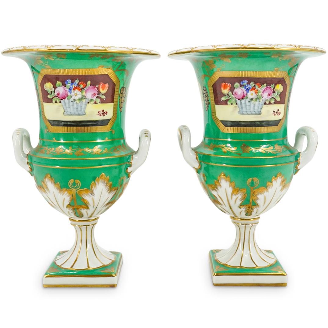 Pair Of Antique Dresden Porcelain Handled Urns (1 of 9)
