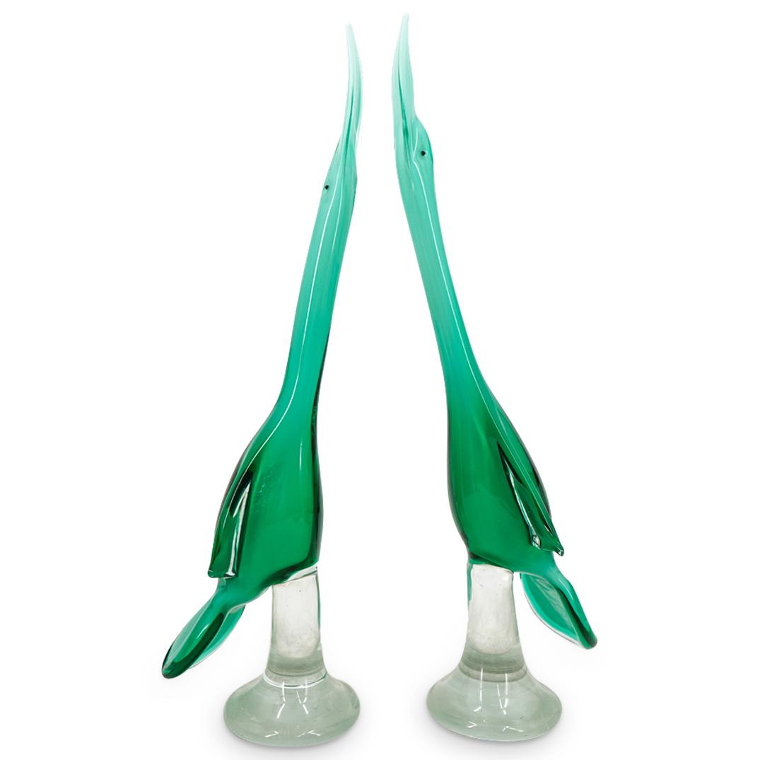 Pair Of Murano Glass Green Birds (1 of 4)