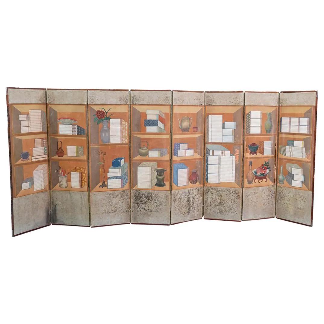 Antique Korean Eight Panel Scholarly Objects Floor Screen (1 of 3)
