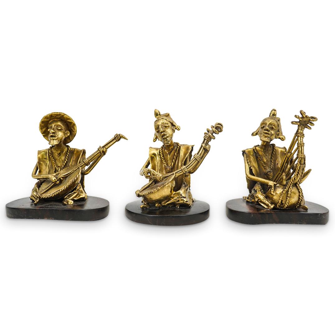 (3 Pc) Tibetan Gilt Bronze String Musicians (1 of 8)