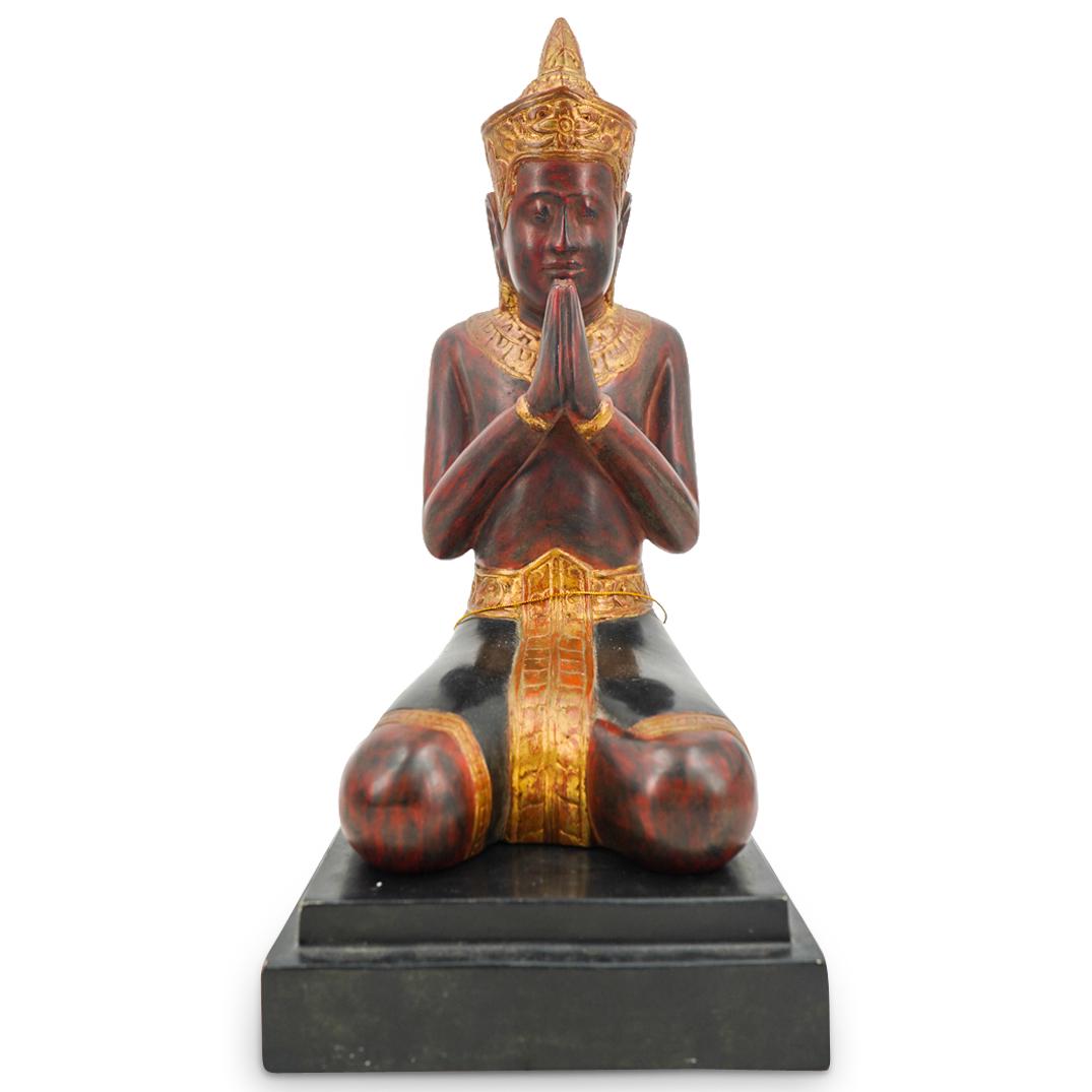 Vintage Cambodian Artisans Angkor Carved Wood Crowned Buddha (1 of 6)
