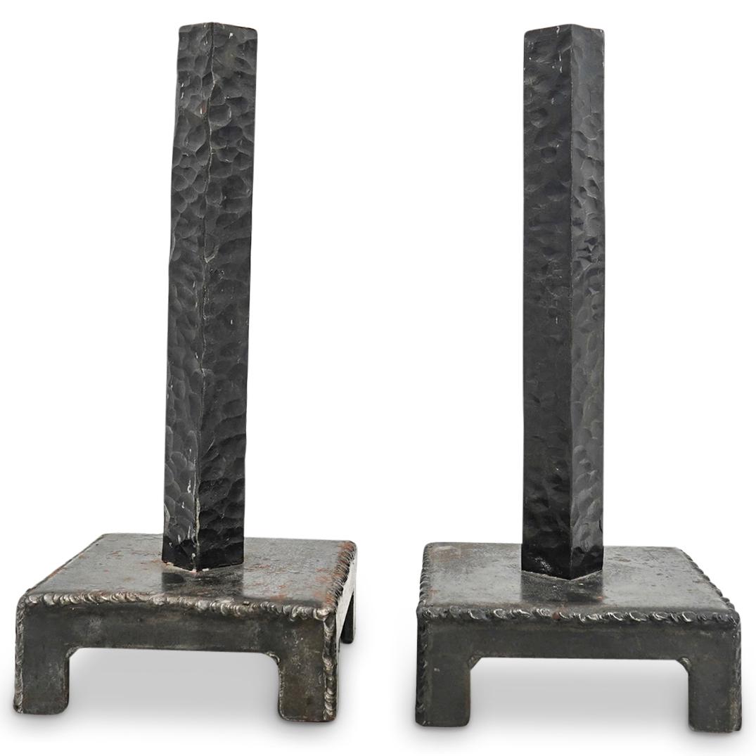 Pair of Mid Century Brutalist Steel Candlesticks (1 of 5)