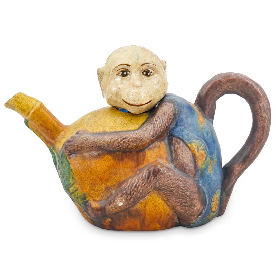 Poss. Minton Antique Painted Ceramic Monkey Teapot (1 of 8)
