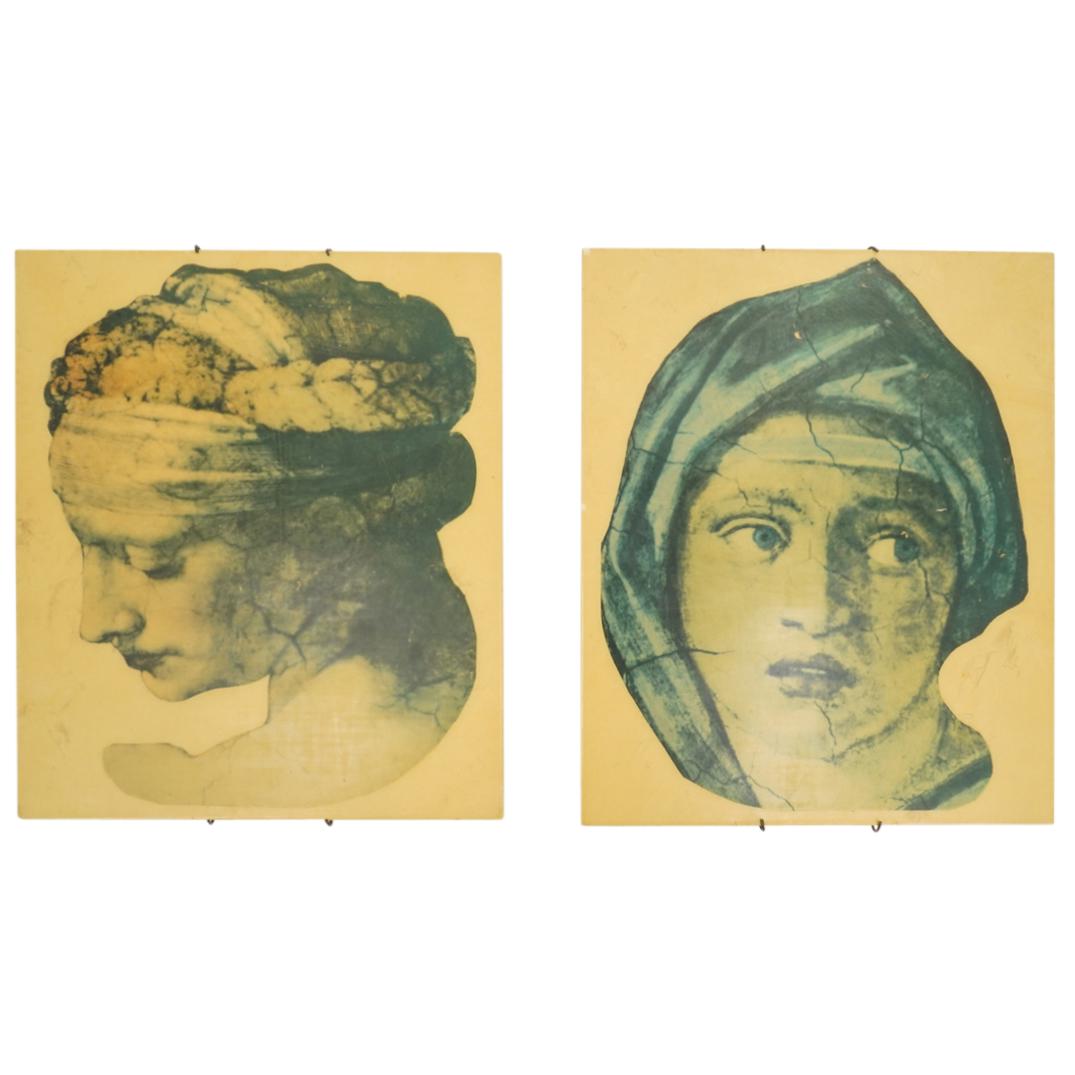 Pair of Vintage Fornasetti Style Portrait Ceramic Tiles (1 of 4)