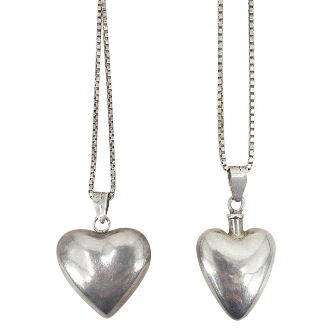 Pair of Mexican Sterling Silver Heart Snuff Bottle Necklaces (1 of 6)