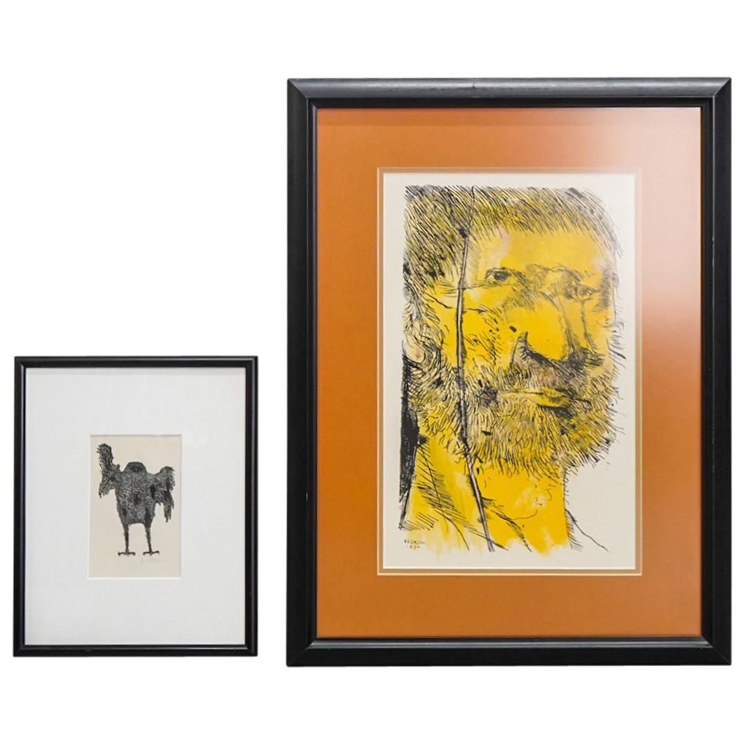 (2 Pc) Leonard Baskin Lithograph And Wood Engraving (1 of 9)