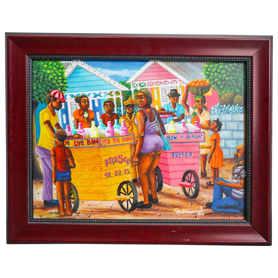 Andre Normil (Haitian, 1934-2014) Market Scene Oil Painting on Canvas (1 of 5)