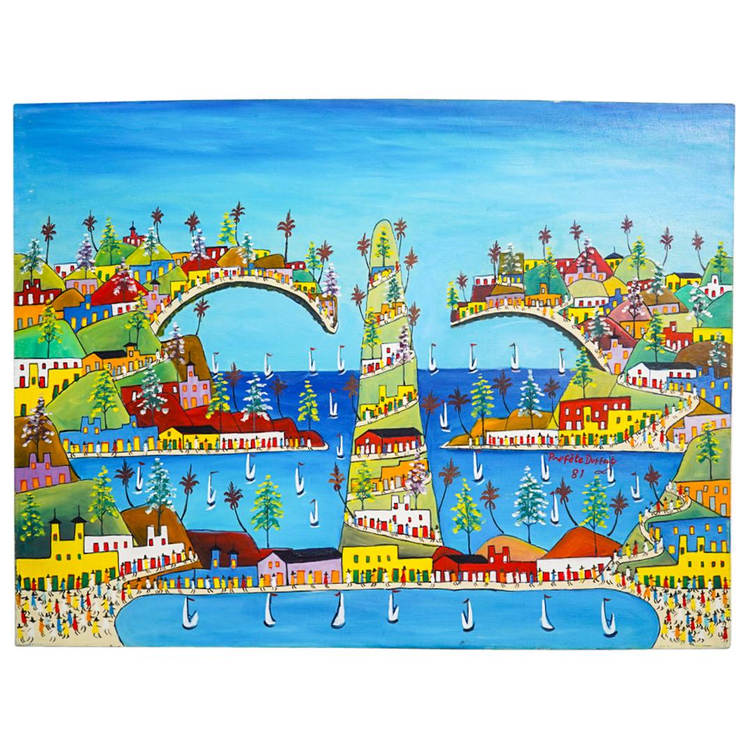 Attr. Prefete Duffaut (Haitian, 1923-2012) Seascape Oil Painting on Canvas (1 of 4)