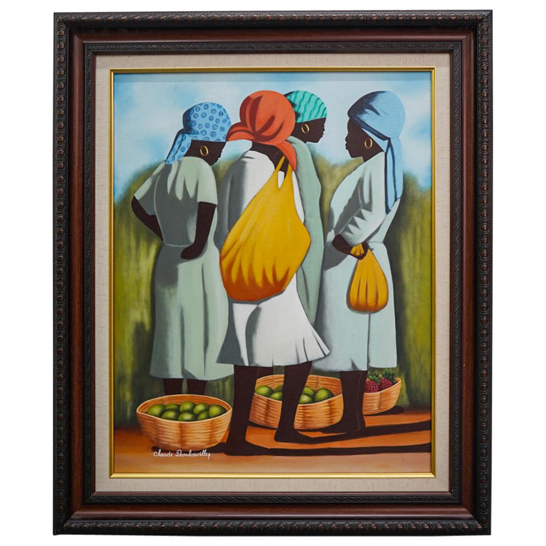 Claude Dambreville (Haitian, 1934-2021) Market Women Oil on Canvas Painting (1 of 4)