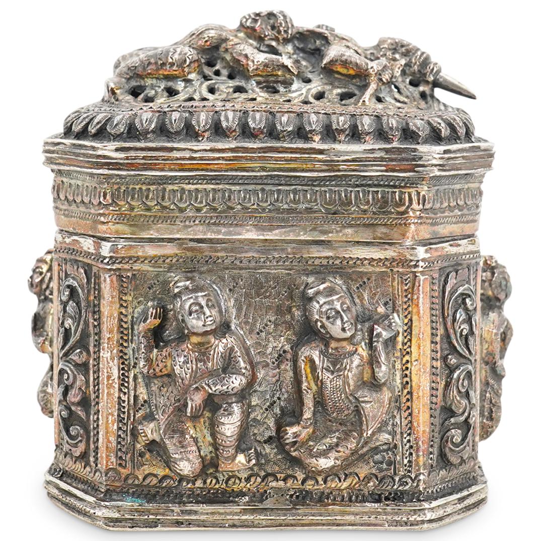 Burmese Silver Relief Figural Box (1 of 8)