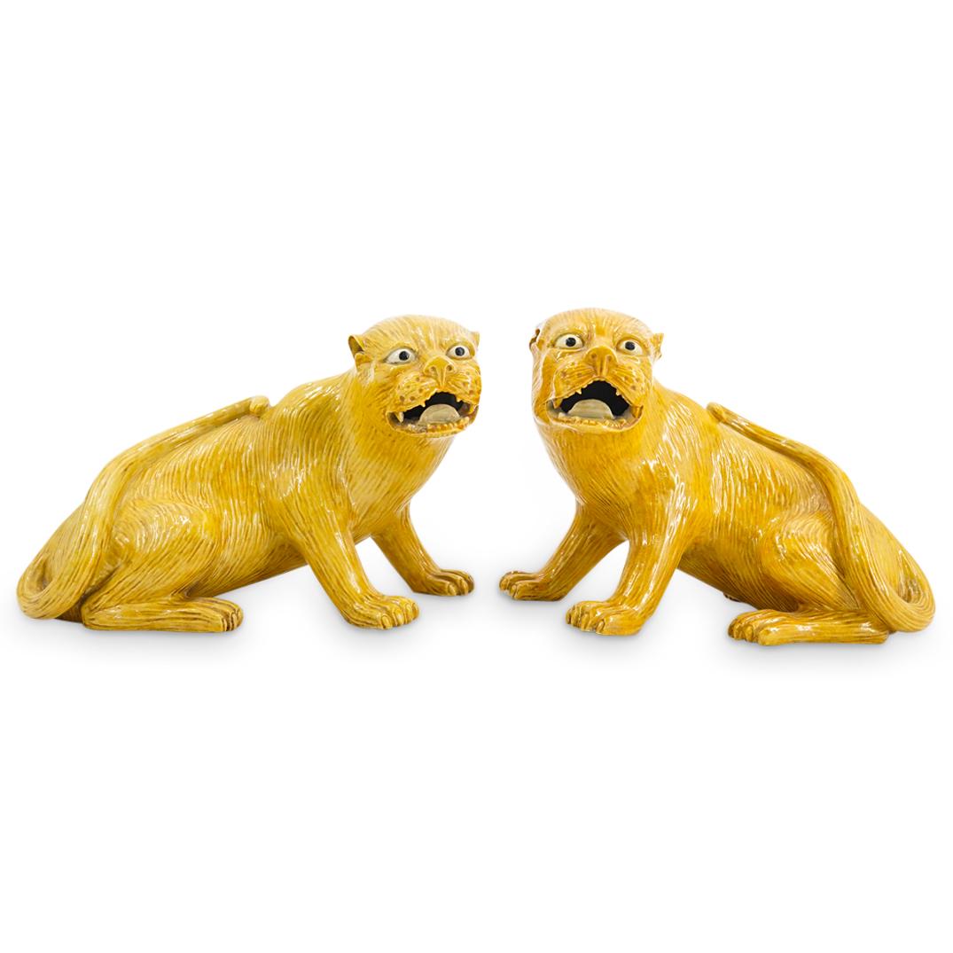 Chinese Export Yellow Glazed Porcelain Lions (1 of 9)