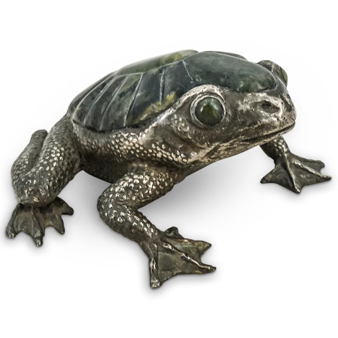 Silver Plated Bronze & Stone Frog Sculpture (1 of 4)