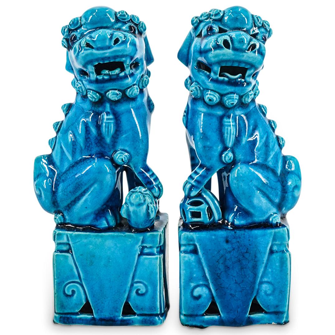 Pair of Antique Chinese Turquoise Glazed Porcelain Foo Dogs (1 of 6)