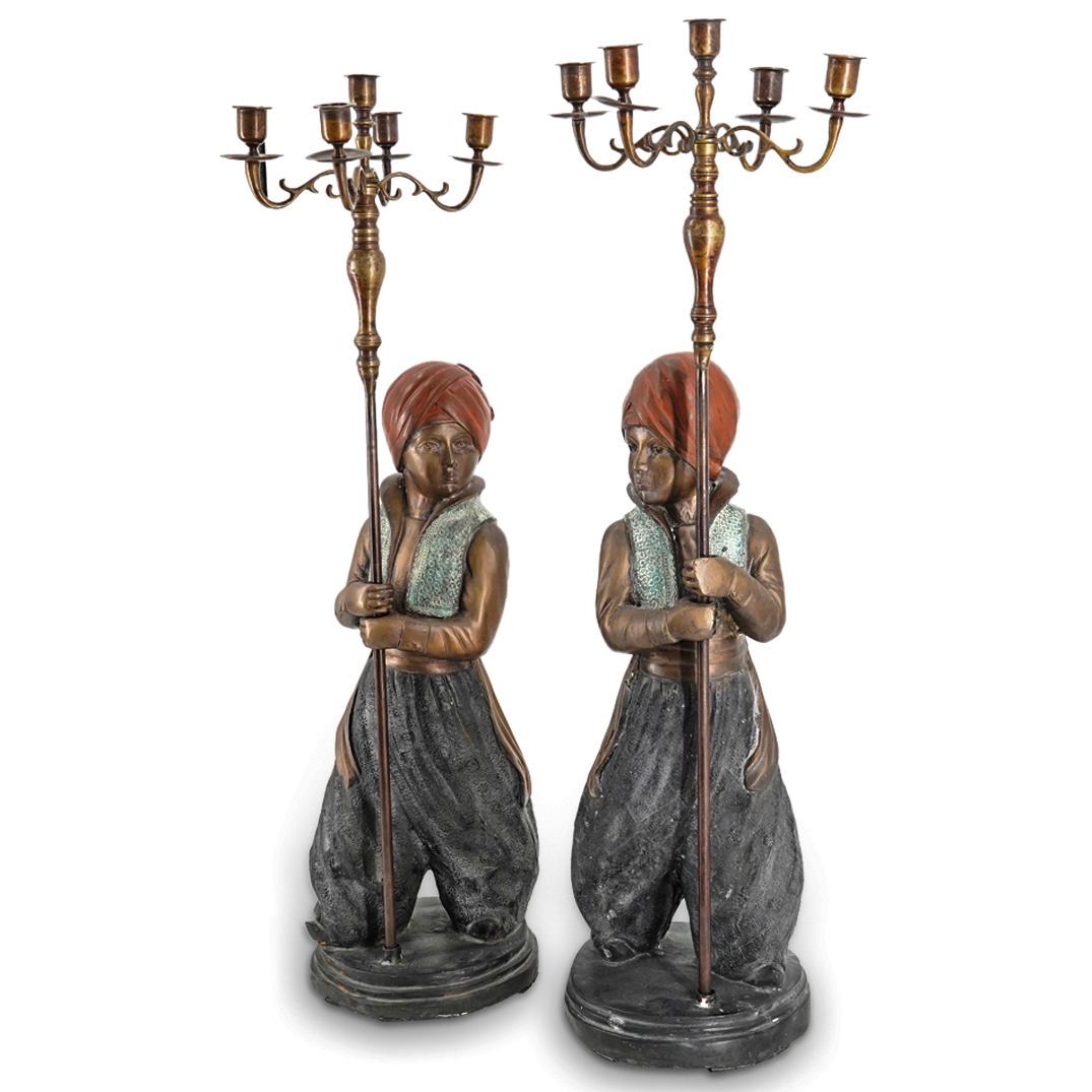 Pair Of Orientalist Patinated Bronze Figural Candelabra (1 of 5)