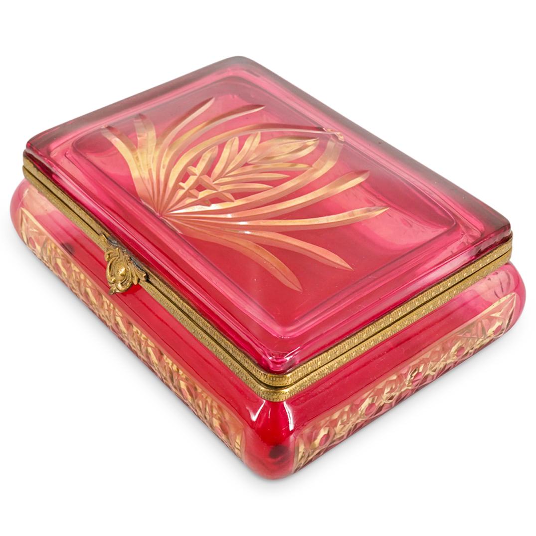 Antique Bohemian Cut Cranberry Glass Jewelry Box (1 of 7)