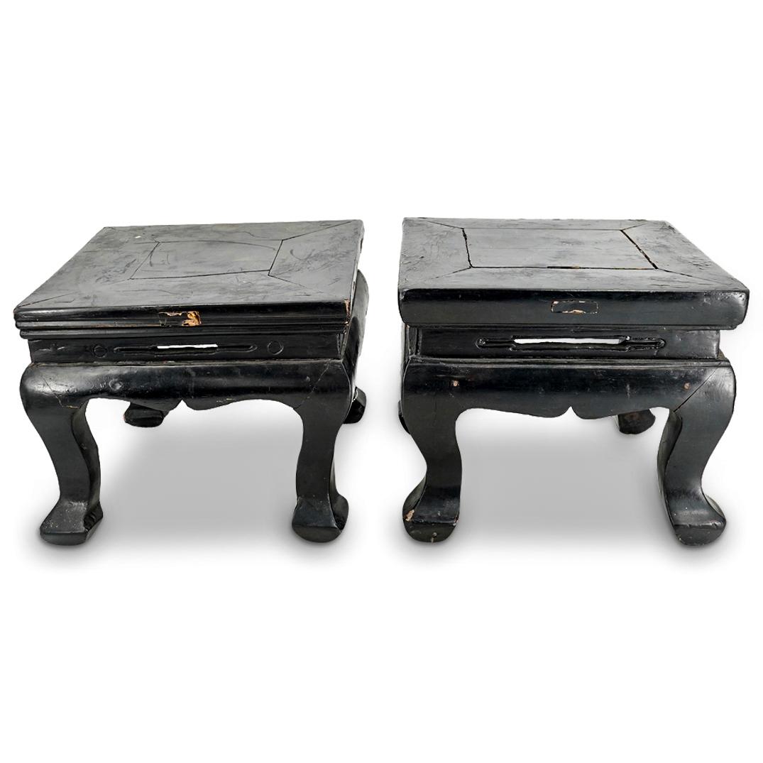 Antique Chinese Lacqurerd Wood Pedestal Stands (1 of 7)