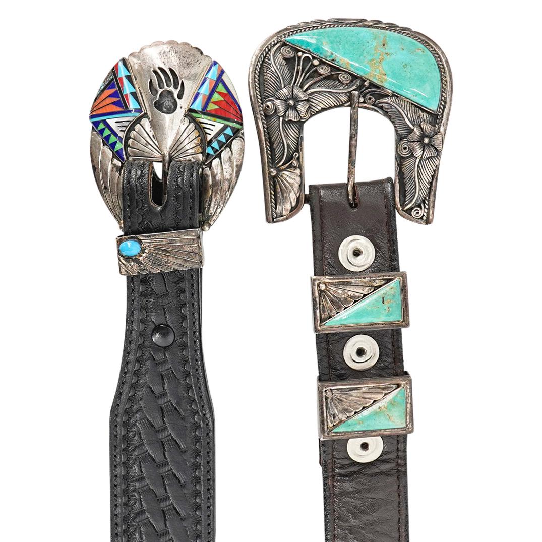 (2 Pc) Signed Sterling Silver And Leather Belts (1 of 6)