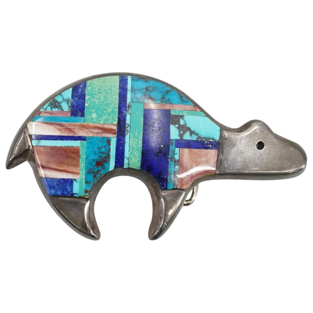 JD Massie Zuni Sterling and Inlaid Turtle Belt Buckle (1 of 4)