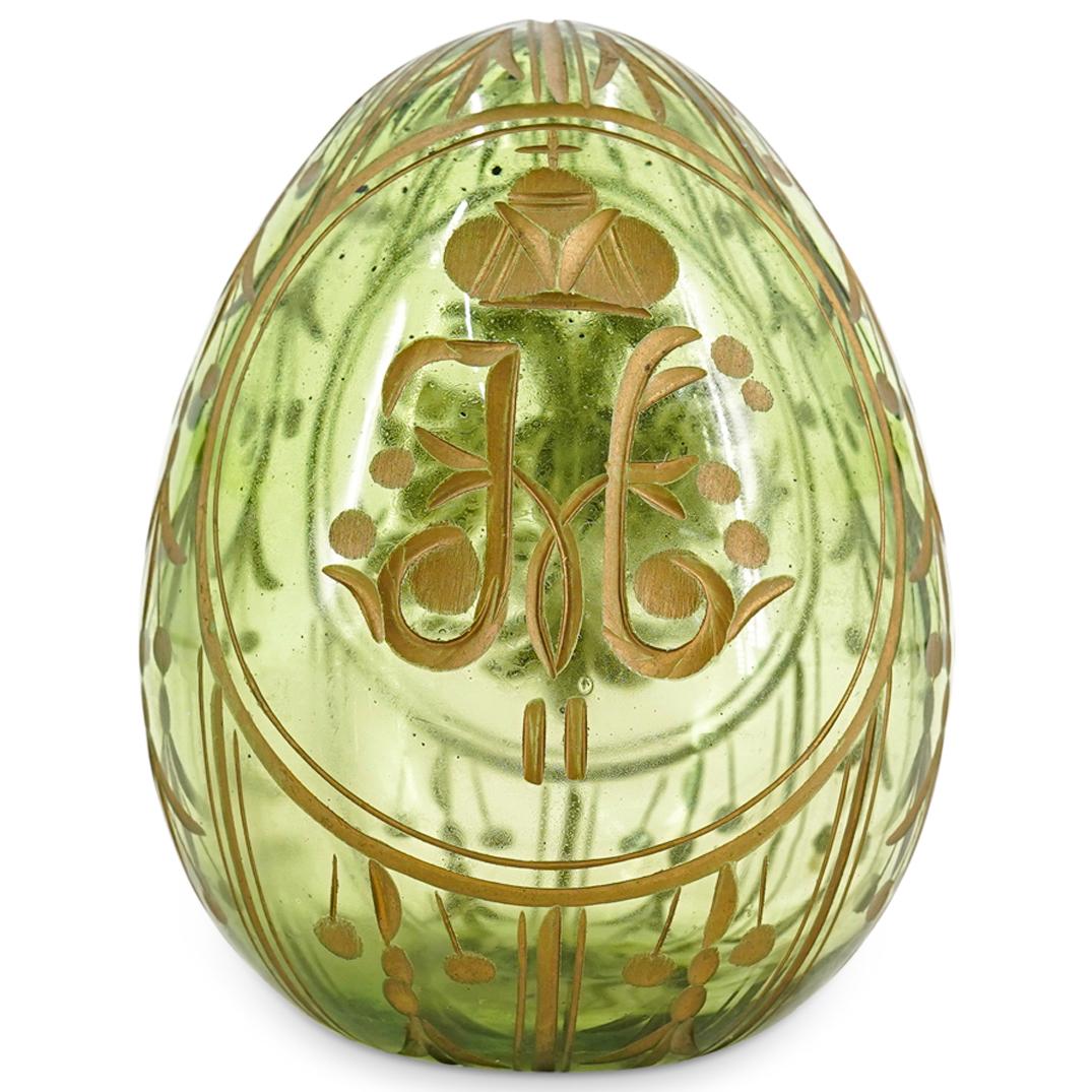 Vintage Faberge Cut Green Glass Egg (1 of 5)