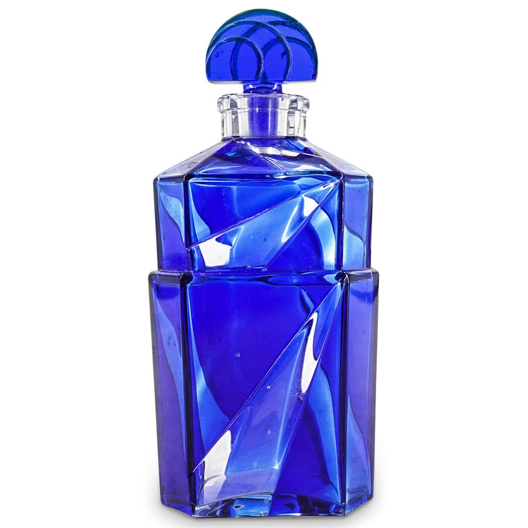 French Art Deco Cobalt Blue Glass Perfume Bottle (1 of 6)