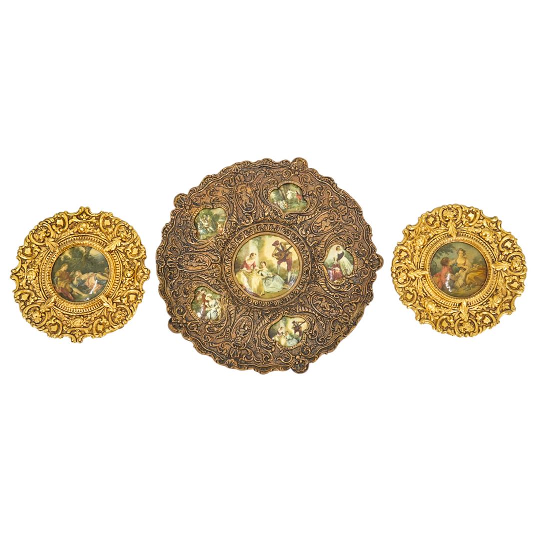 (3 Pc) Spanish Ornate Brass Decorative Plates (1 of 12)