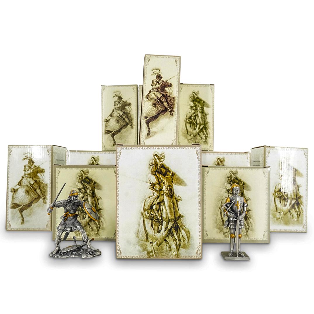 (13 Pc) Myths And Legends Collection: DESCRIPTION: Thirteen figurines from Myths & Legends Collection's Historical Knights series, each depicting a European warrior wearing armor and bearing arms. Dimensions are as follows: Figurines - Ap