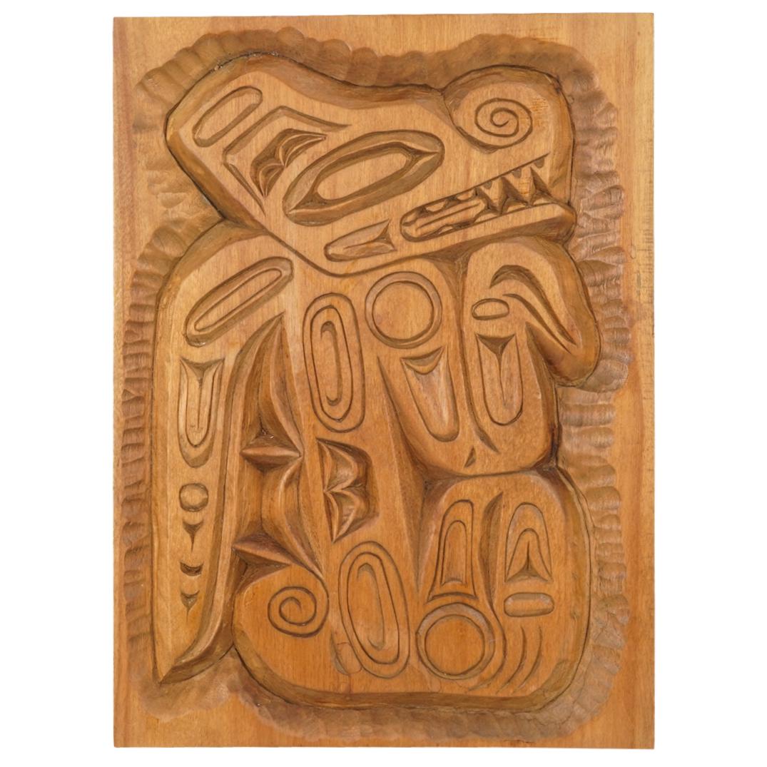 Northwest Native American Jimi K. "Wasgo" Carved Wood Plaque (1 of 4)
