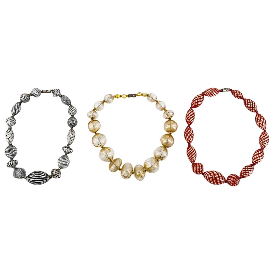 (3Pc) Vintage Venetian Hand Blown Glass Beaded Necklaces (1 of 6)