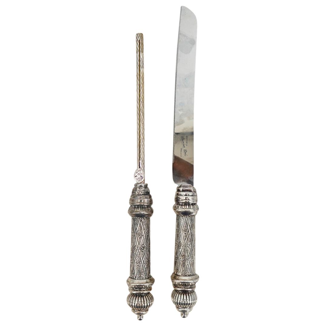 (2 Pc) Judaica English Sterling Silver Challah Knife & Tzinder Set (1 of 8)