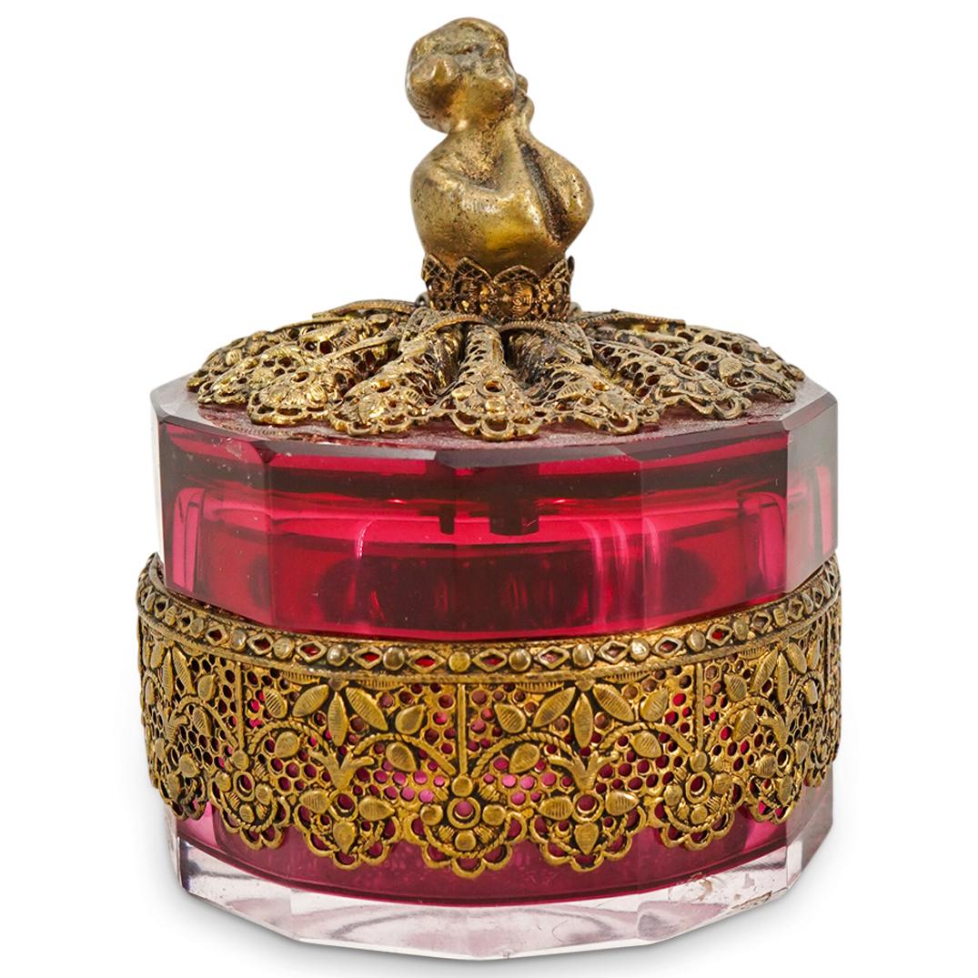 Antique Czech Bohemian Ormolu & Glass Vanity Dresser Lidded Box (1 of 2)