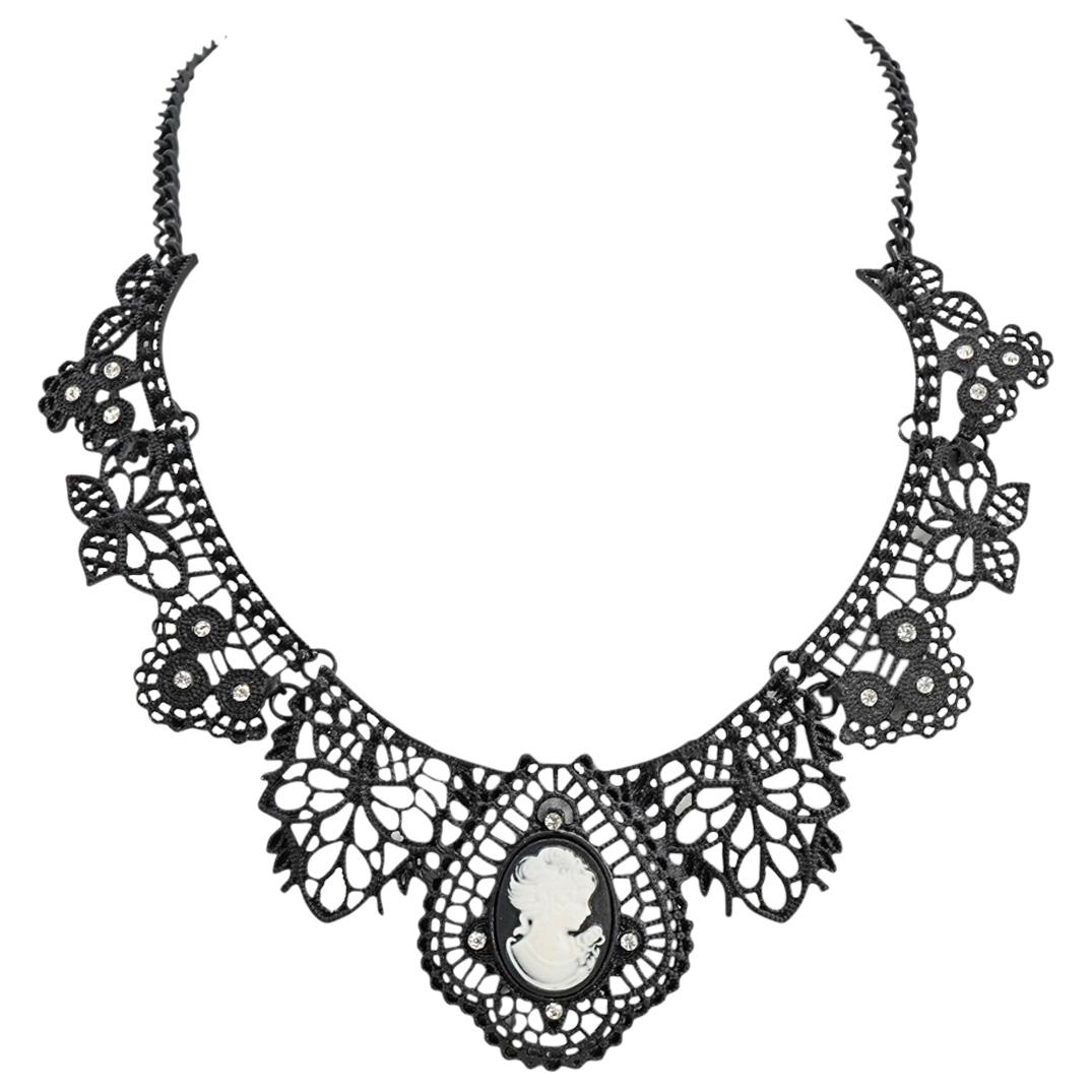 Victorian Style Metal Lace Filigree Choker Cameo Necklace (1 of 3)
