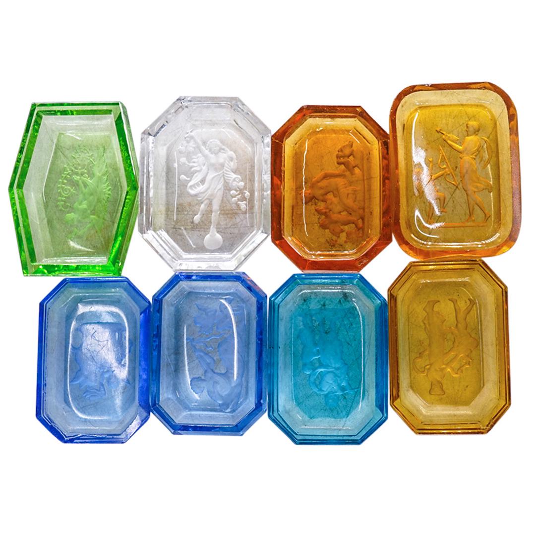 (8 Pc) Antique Czech Assorted Etched Glass Cellar Dishes (1 of 5)