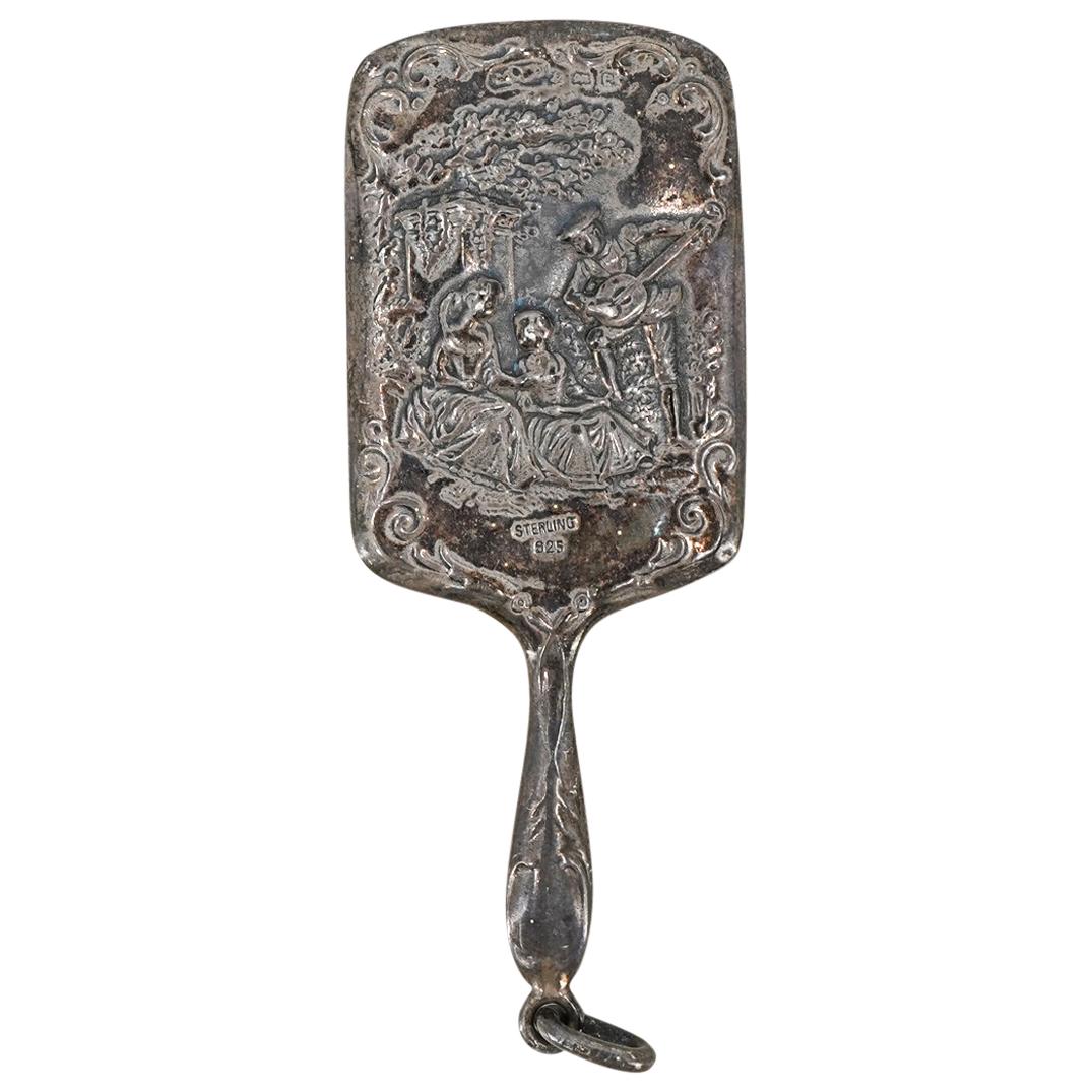 Antique Sterling Silver Ornate Chatelaine Mirror Pendant (1 of 2)